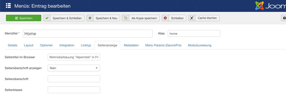 Den Homepage-Titel in einem Joomla-Button ändern