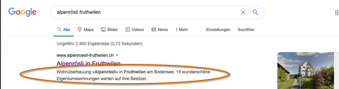 Meta-Description im Suchergebnis auf Google