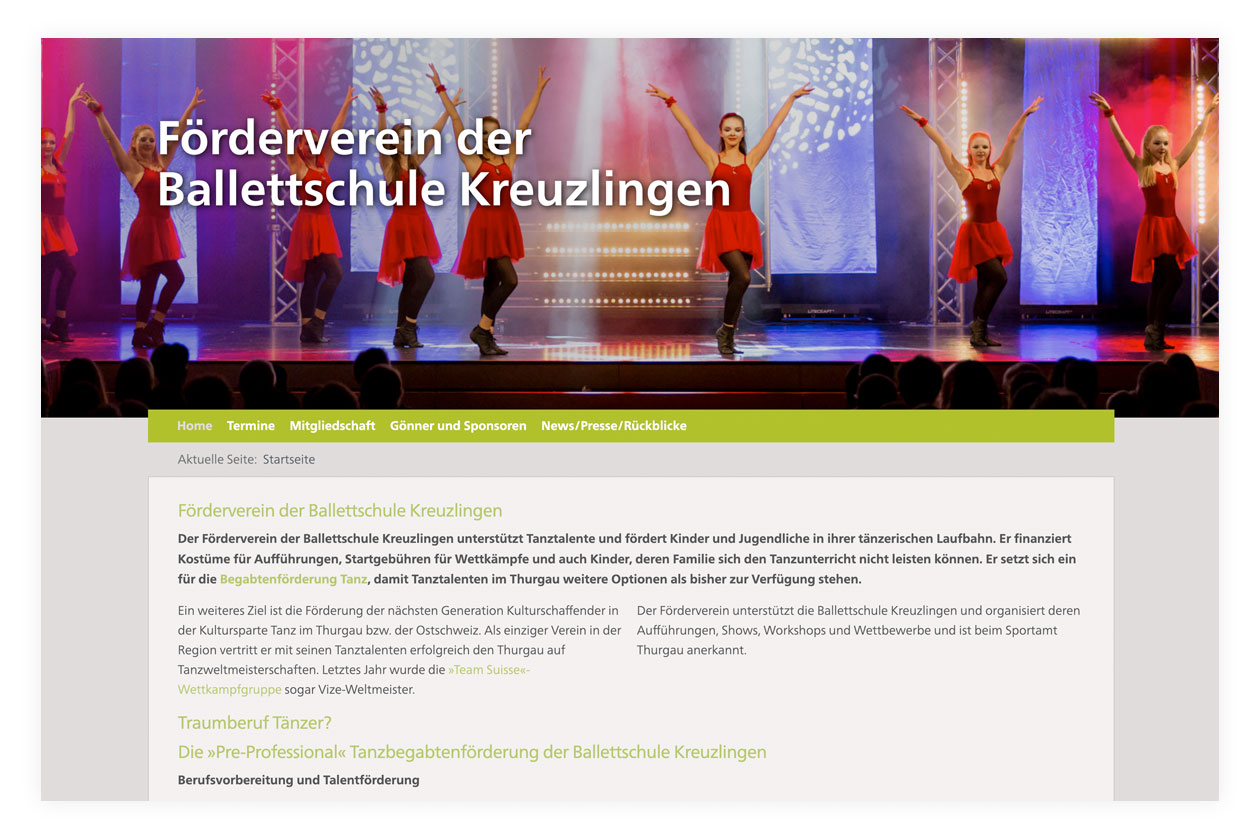 Referenz Webdesign Förderverein der Ballettschule Kreuzlingen